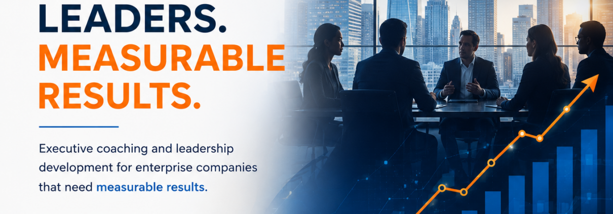 Executive coaching and leadership development featured image for enterprise companies, showing corporate leaders in a boardroom with performance growth charts and Noomii branding focused on measurable business results.